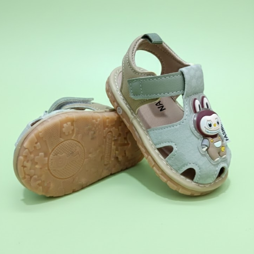 Baby Cartoon Design Sandals with Light –Grey & Beige